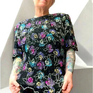 Rare Vintage LAURENCE KAZAR colorful  Sequin statement Top -US L